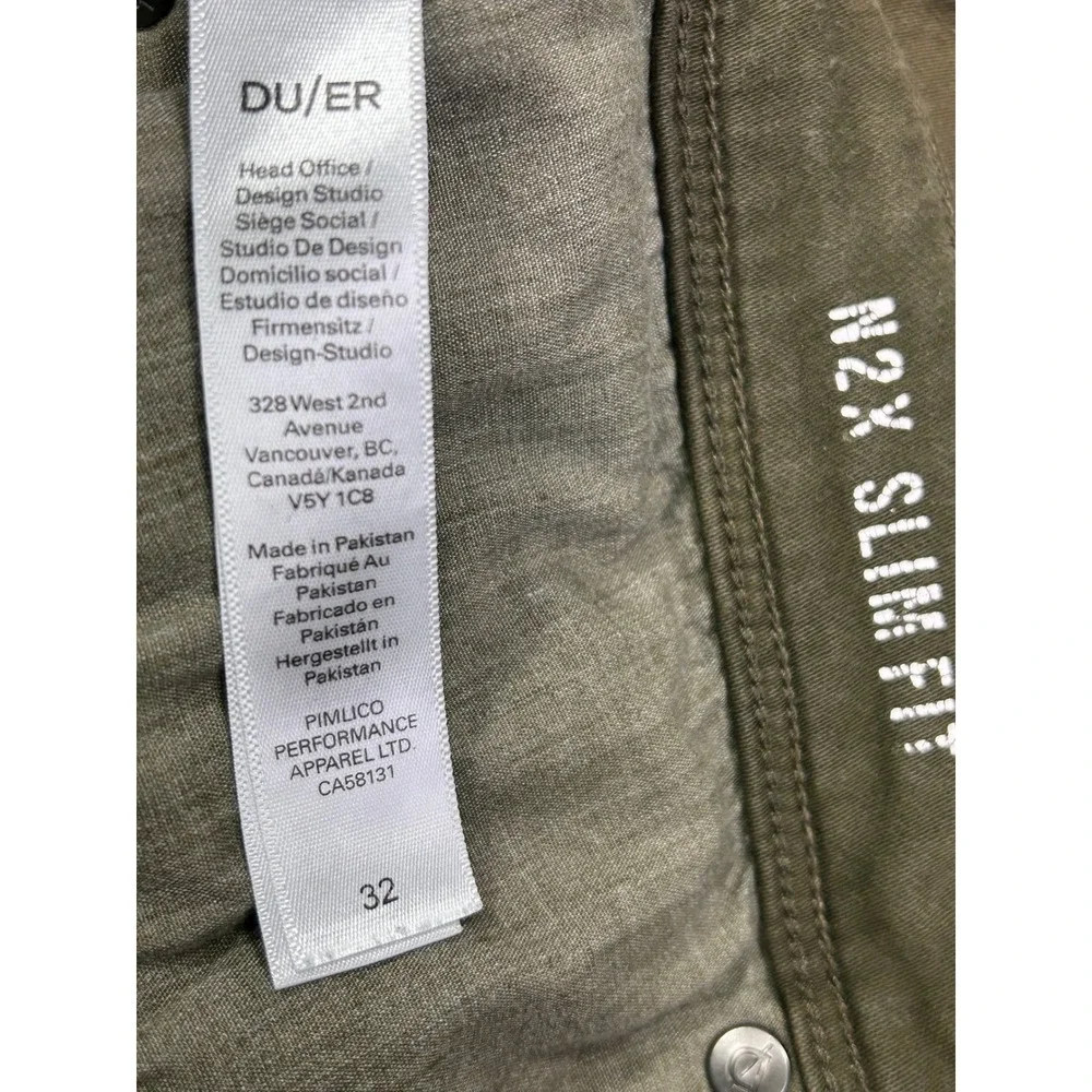 DU/ER Men's 32 N2X Slim Fit Performance Shorts Olive Green Stretch